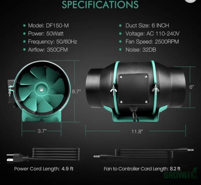 Фото DF150-S канальный вентилятор с выносным контроллером Mars Hydro, вентиляция для гроубокса